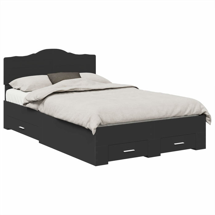 Cadru de pat cu headboard Negru 135 x 190 cm Lemn compozit - WALTI WALTI