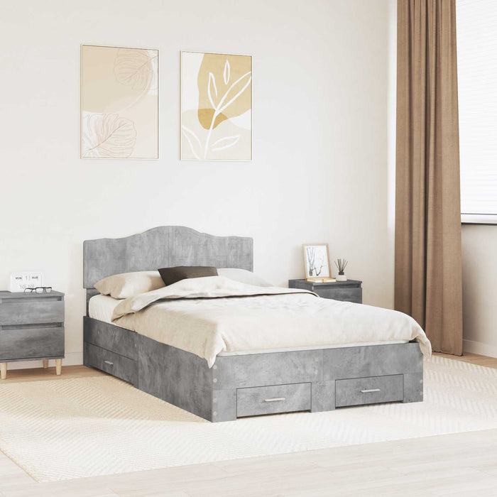 Cadru de pat cu sertar Gri din beton 135 x 190 cm Lemn compozit - WALTI WALTI