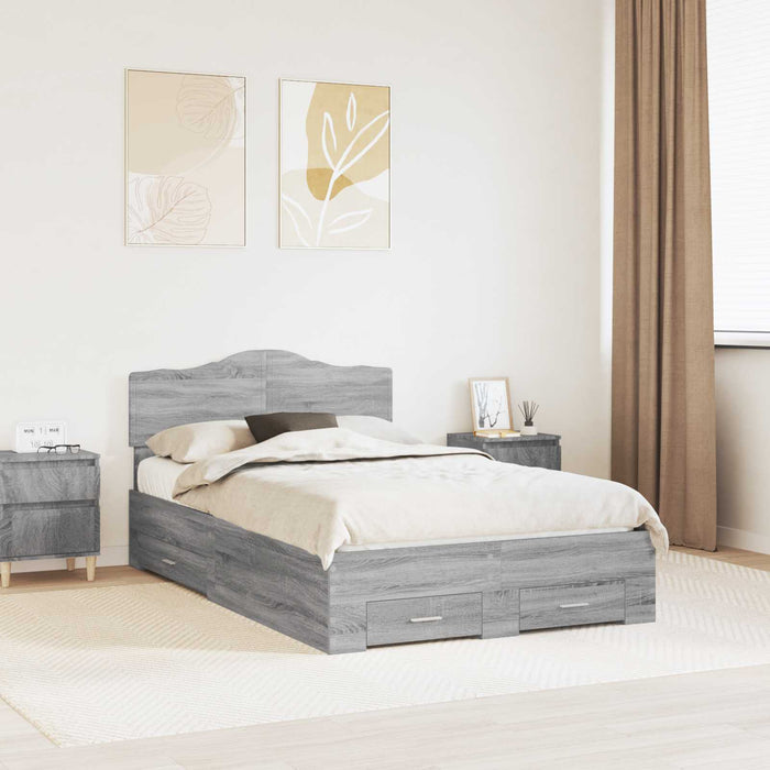 Cadru de pat cu headboard Gri Sonoma 135 x 190 cm Lemn compozit - WALTI WALTI