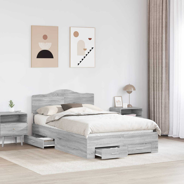 Cadru de pat cu headboard Gri Sonoma 135 x 190 cm Lemn compozit - WALTI WALTI
