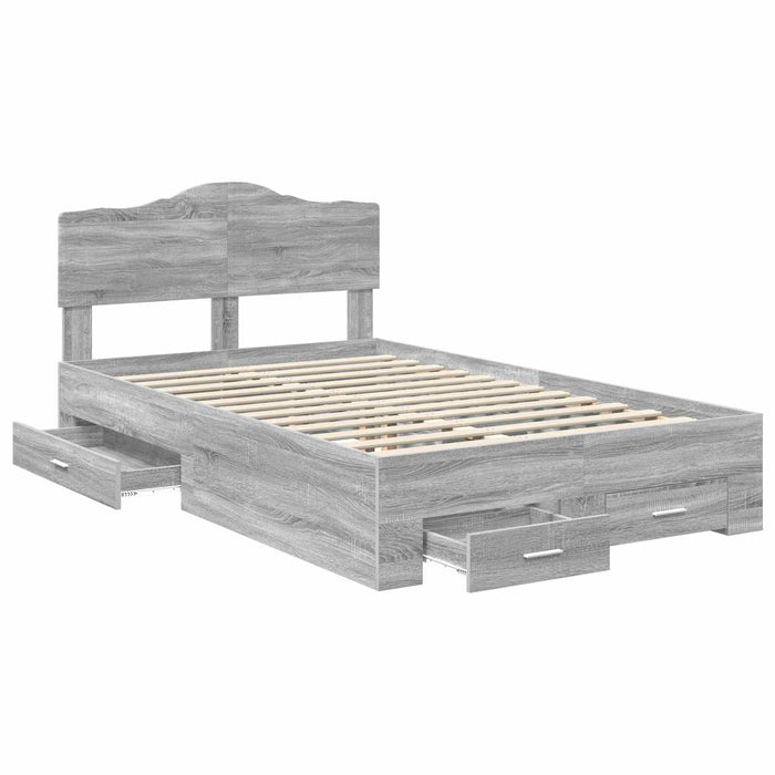 Cadru de pat cu headboard Gri Sonoma 135 x 190 cm Lemn compozit - WALTI WALTI