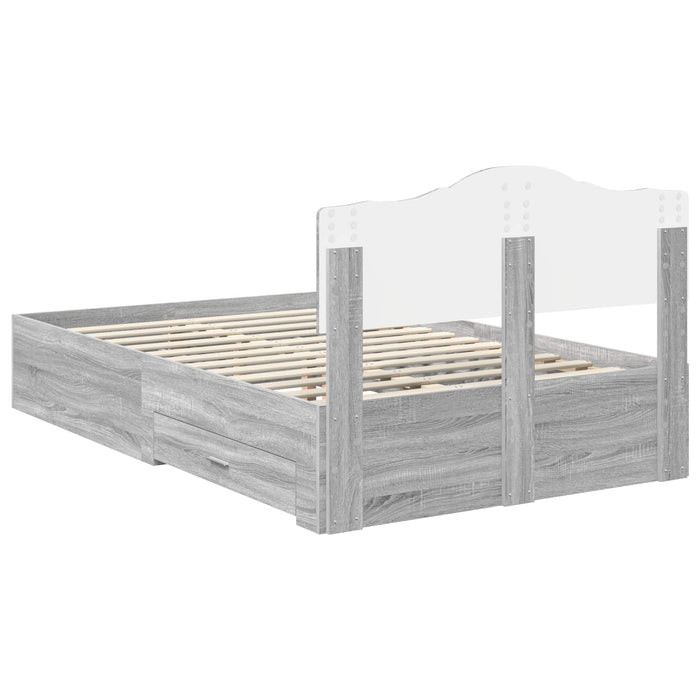 Cadru de pat cu headboard Gri Sonoma 135 x 190 cm Lemn compozit - WALTI WALTI