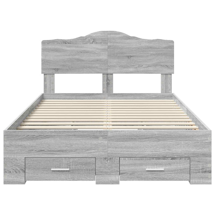 Cadru de pat cu headboard Gri Sonoma 135 x 190 cm Lemn compozit - WALTI WALTI