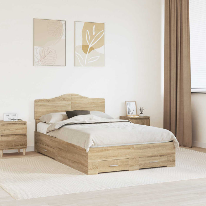 Cadru de pat cu sertar Stejar Sonoma 120 x 200 cm Lemn compozit - WALTI WALTI