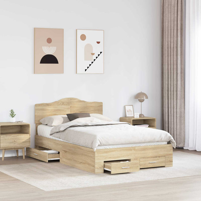 Cadru de pat cu sertar Stejar Sonoma 120 x 200 cm Lemn compozit - WALTI WALTI
