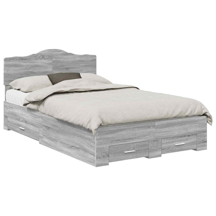 Cadru de pat cu sertar Gri Sonoma 120 x 190 cm Lemn compozit - WALTI WALTI
