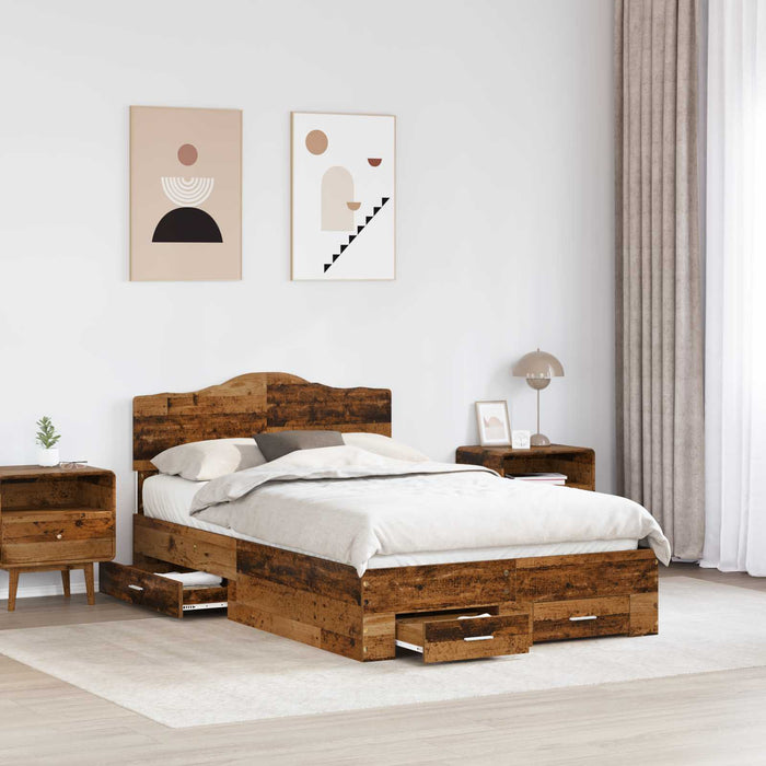 Cadru de pat cu headboard Lemn vechi 120 x 190 cm Lemn compozit - WALTI WALTI