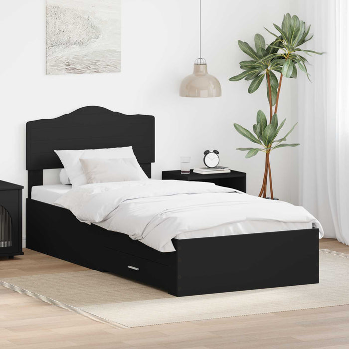 Cadru de pat cu headboard Negru 100 x 200 cm Lemn compozit - WALTI WALTI