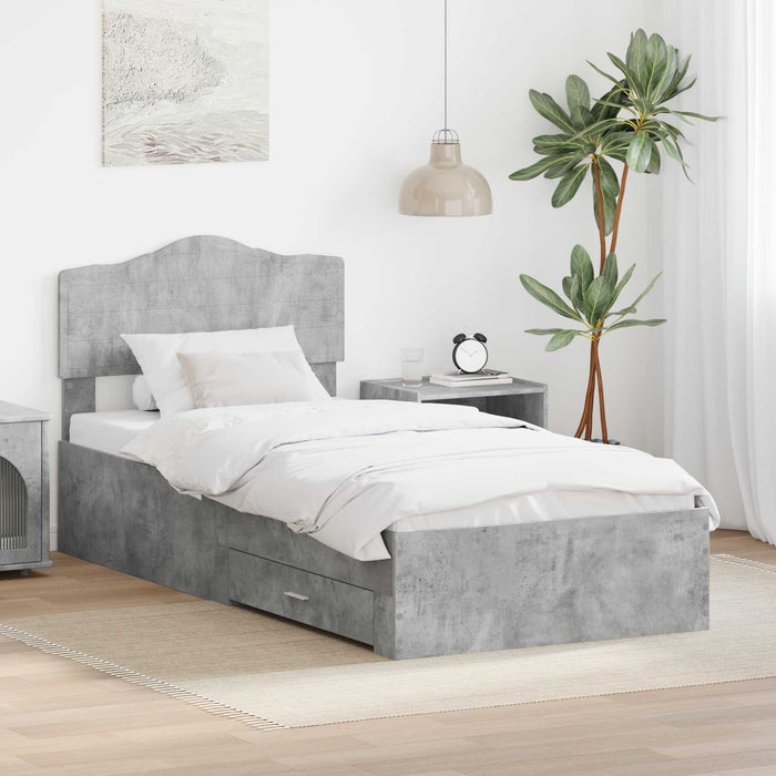 Cadru de pat cu sertar Gri din beton 100 x 200 cm Lemn compozit - WALTI WALTI