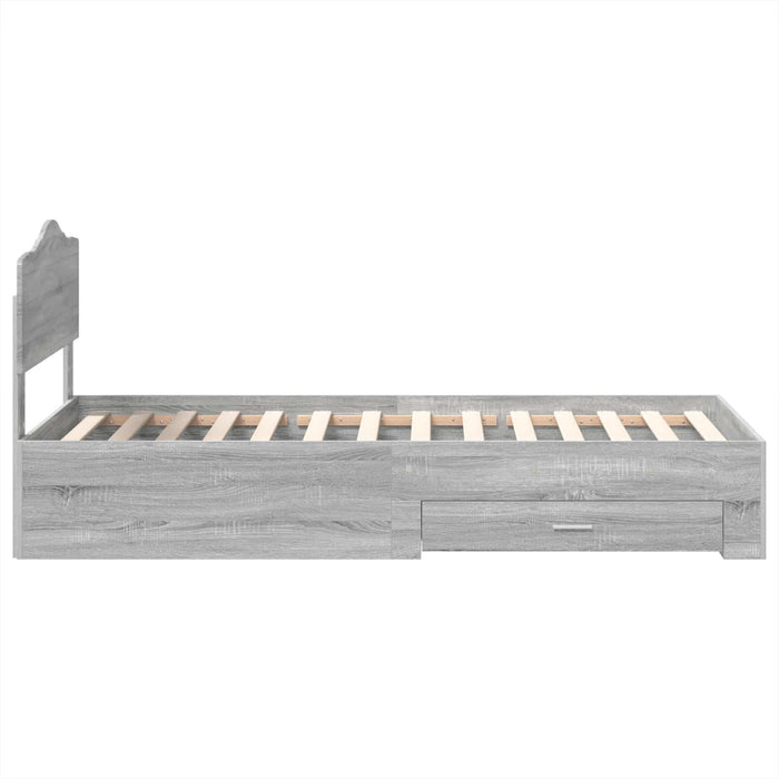 Cadru de pat cu headboard Gri Sonoma 100 x 200 cm Lemn compozit - WALTI WALTI