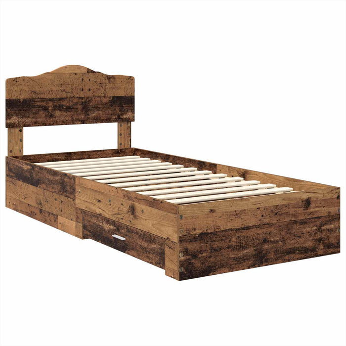 Cadru de pat cu headboard Lemn vechi 100 x 200 cm Lemn compozit - WALTI WALTI