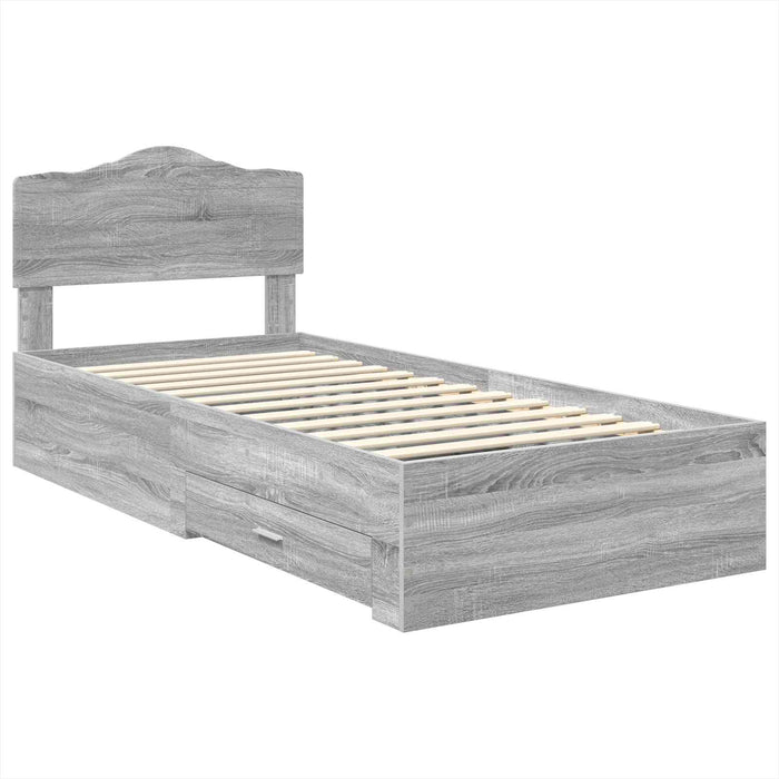 Cadru de pat cu headboard Gri Sonoma 90 x 200 cm Lemn compozit - WALTI WALTI