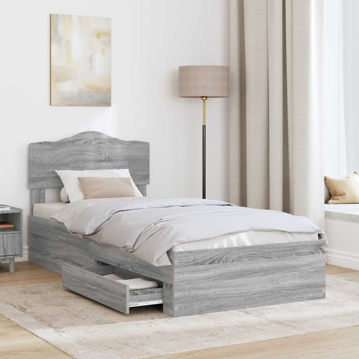 Cadru de pat cu headboard Gri Sonoma 90 x 190 cm Lemn compozit - WALTI WALTI