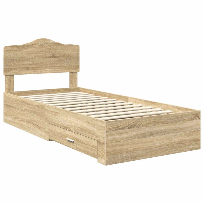 Cadru de pat cu sertar Stejar Sonoma 75 x 190 cm Lemn compozit - WALTI WALTI