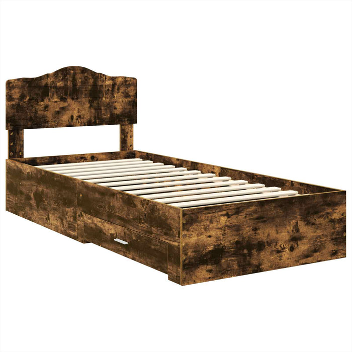 Cadru de pat cu sertar Stejar fumuriu 75 x 190 cm Lemn compozit - WALTI WALTI