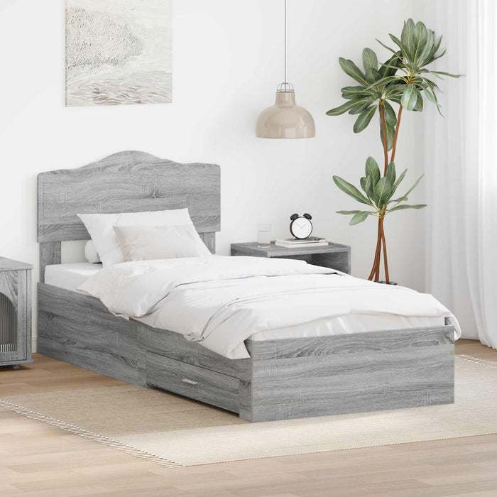 Cadru de pat cu headboard Gri Sonoma 75 x 190 cm Lemn compozit - WALTI WALTI