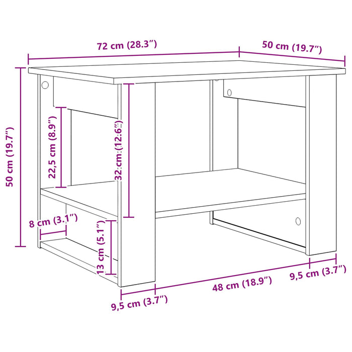Masă de cafea Stejar fumuriu 72 x 50 x 50 cm Lemn compozit - WALTI WALTI