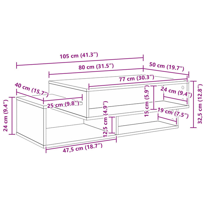 Masă de cafea Stejar Negru 105 x 50 x 32,5 cm Lemn compozit - WALTI WALTI