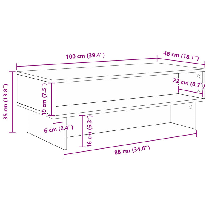 Masă de cafea Stejar Sonoma 100 x 46 x 35 cm Lemn compozit - WALTI WALTI