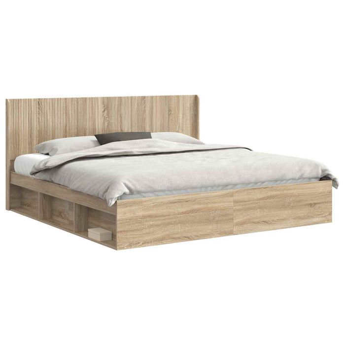 Cadru de pat cu depozitare și tăblie Stejar Sonoma 200 x 200 cm - WALTI WALTI