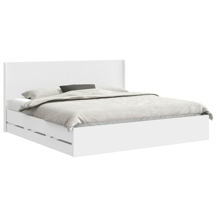 Cadru de pat cu depozitare și tăblie cu sertar Alb 200 x 200 cm WALTI