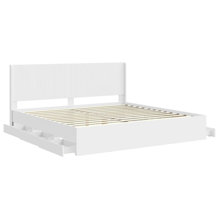 Cadru de pat cu depozitare și tăblie cu sertar Alb 200 x 200 cm WALTI