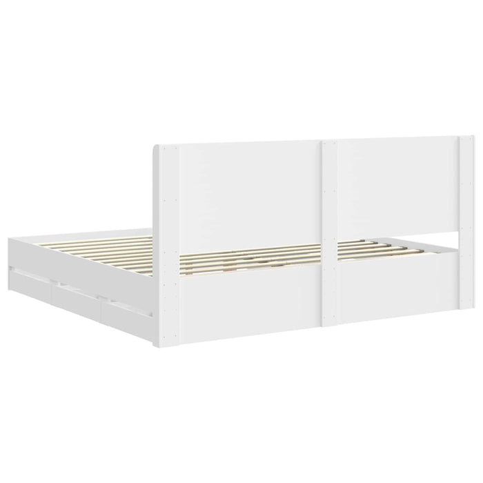 Cadru de pat cu depozitare și tăblie cu sertar Alb 200 x 200 cm WALTI
