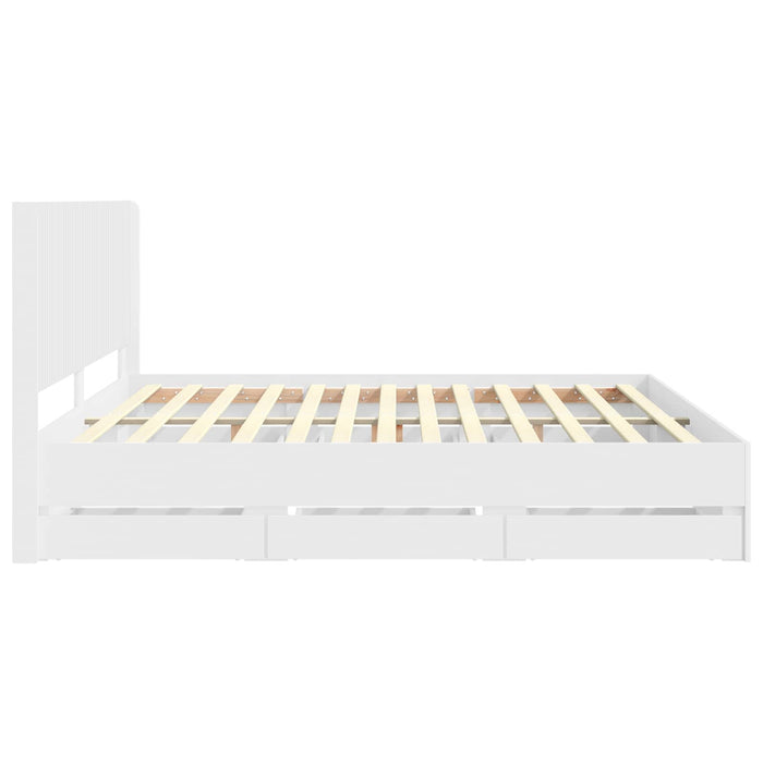 Cadru de pat cu depozitare și tăblie cu sertar Alb 200 x 200 cm WALTI