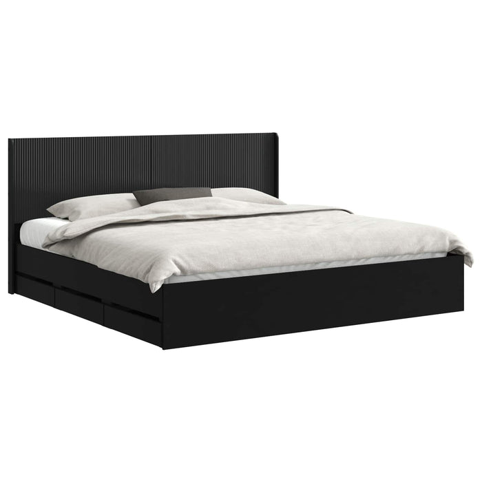 Cadru de pat cu depozitare și tăblie Negru 200 x 200 cm WALTI