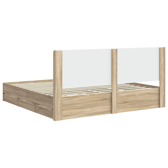 Cadru de pat cu depozitare și tăblie Stejar Sonoma 200 x 200 cm WALTI