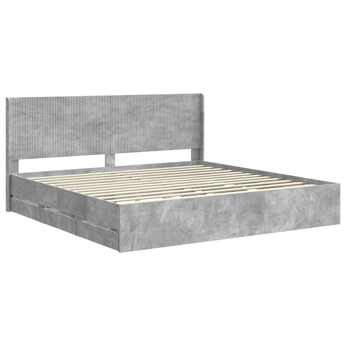 Cadru de pat cu depozitare și tăblie Gri Beton 200 x 200 cm WALTI