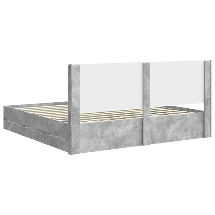 Cadru de pat cu depozitare și tăblie Gri Beton 200 x 200 cm WALTI