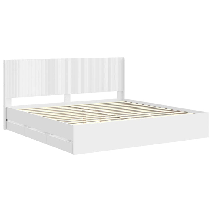 Cadru de pat cu depozitare și tăblie cu sertar Alb 180 x 200 cm WALTI
