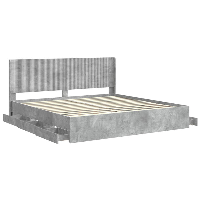 Cadru de pat cu depozitare și tăblie Gri Beton 180 x 200 cm WALTI