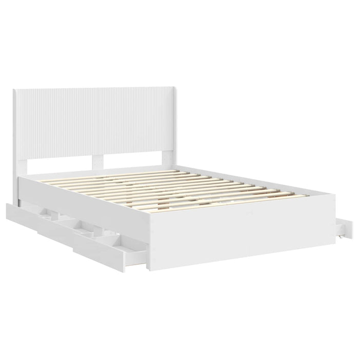 Cadru de pat cu depozitare și tăblie cu sertar Alb 150 x 200 cm WALTI