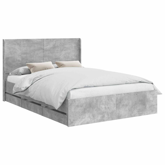 Cadru de pat cu depozitare și tăblie Gri Beton 150 x 200 cm WALTI