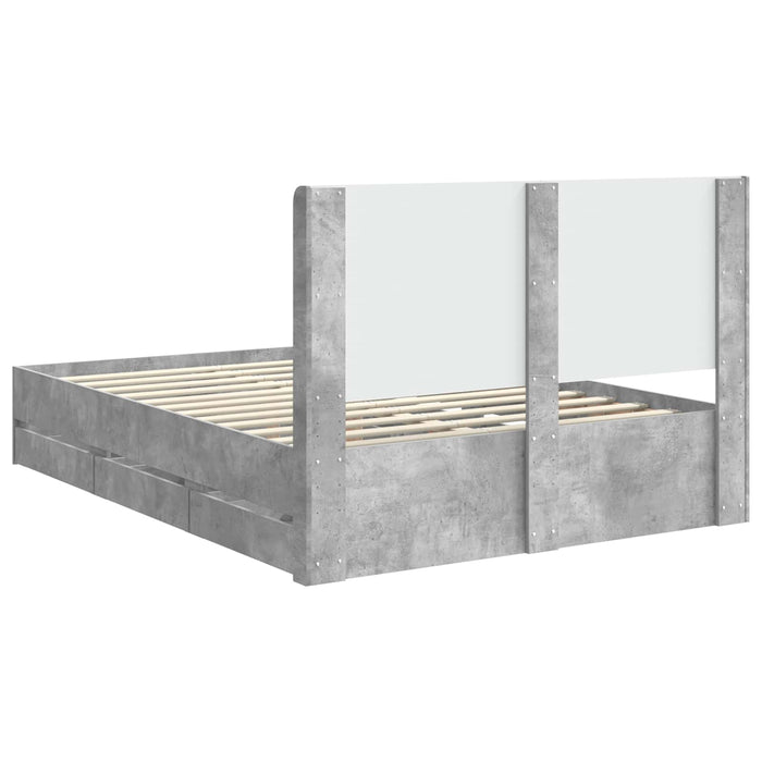 Cadru de pat cu depozitare și tăblie Gri Beton 140 x 200 cm WALTI