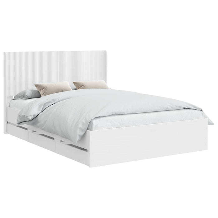Cadru de pat cu depozitare și tăblie cu sertar Alb 140 x 190 cm WALTI