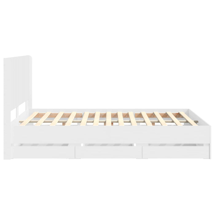 Cadru de pat cu depozitare și tăblie cu sertar Alb 140 x 190 cm WALTI