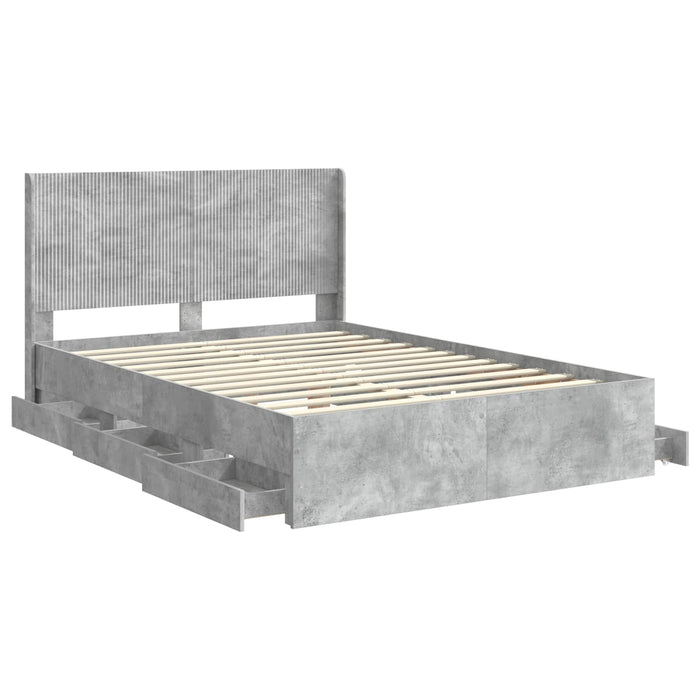 Cadru de pat cu depozitare și tăblie Gri Beton 140 x 190 cm WALTI
