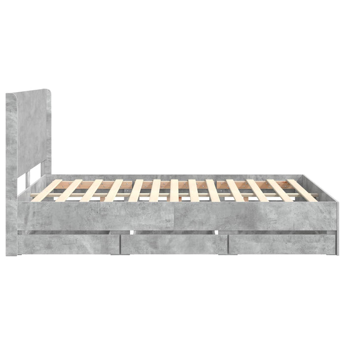 Cadru de pat cu depozitare și tăblie Gri Beton 140 x 190 cm WALTI