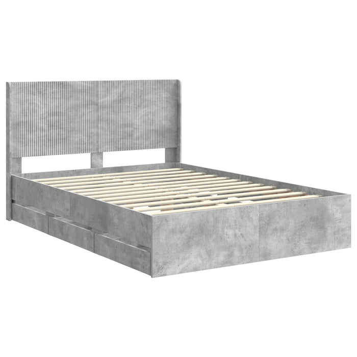 Cadru de pat cu depozitare și tăblie Gri Beton 120 x 190 cm WALTI