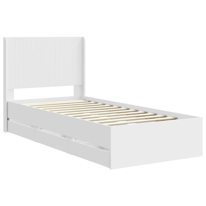 Cadru de pat cu depozitare și tăblie cu sertar Alb 100 x 200 cm WALTI