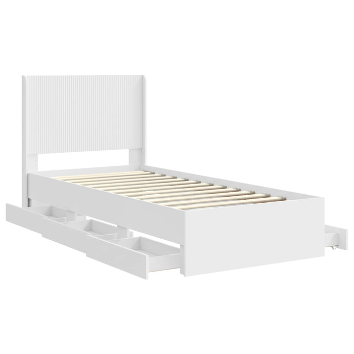 Cadru de pat cu depozitare și tăblie cu sertar Alb 100 x 200 cm WALTI