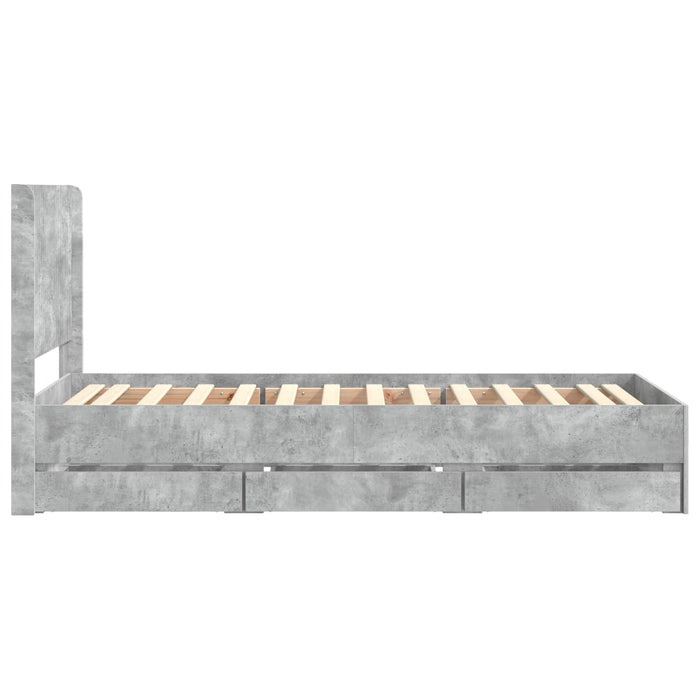 Cadru de pat cu depozitare și tăblie Gri Beton 90 x 200 cm WALTI