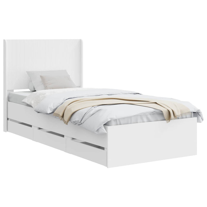 Cadru de pat cu depozitare și tăblie cu sertar Alb 90 x 190 cm WALTI