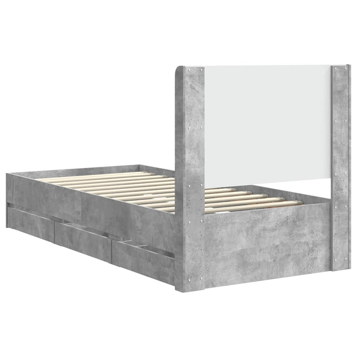 Cadru de pat cu depozitare și tăblie Gri Beton 90 x 190 cm WALTI