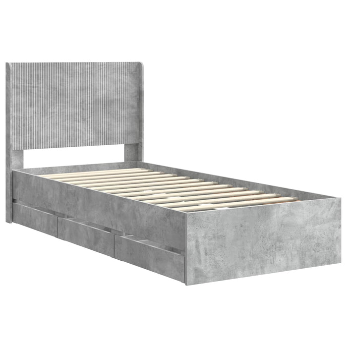 Cadru de pat cu depozitare și tăblie Gri Beton 75 x 190 cm WALTI