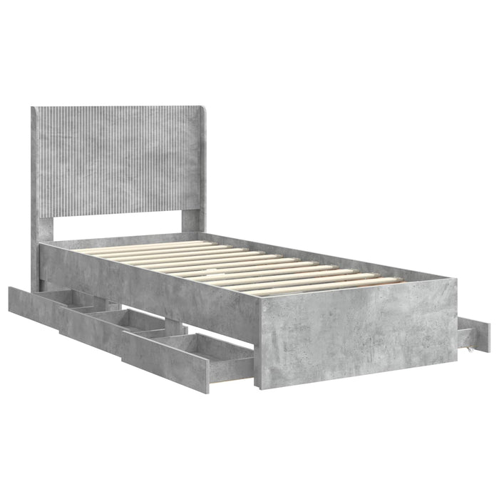 Cadru de pat cu depozitare și tăblie Gri Beton 75 x 190 cm WALTI