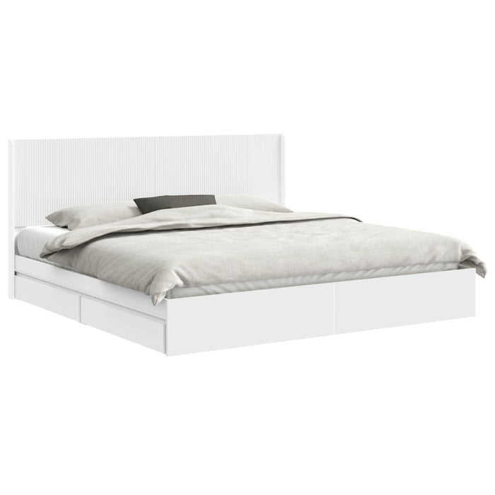 Cadru de pat cu depozitare și tăblie Alb 200 x 200 cm WALTI